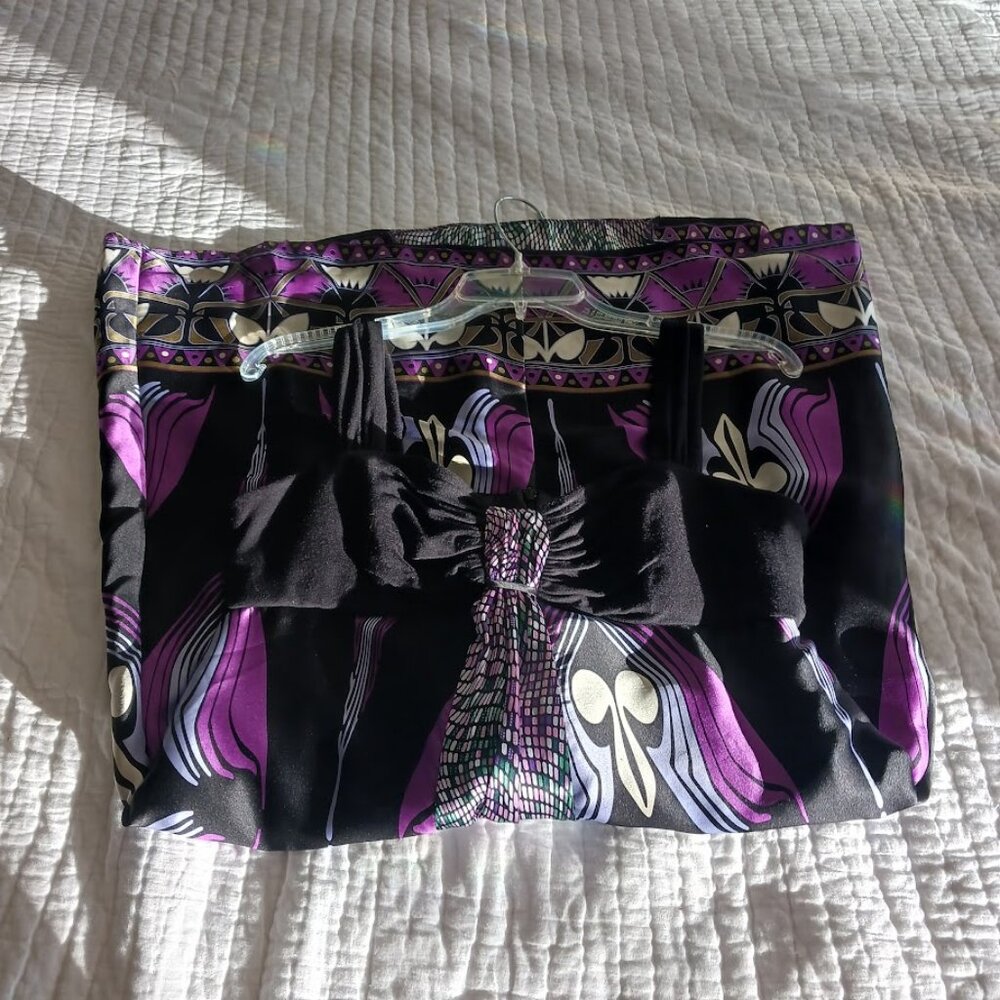 Black Purple Lavender Print Single Cocktail Party Disco Art Dress Womens Large - Picture 4 of 6